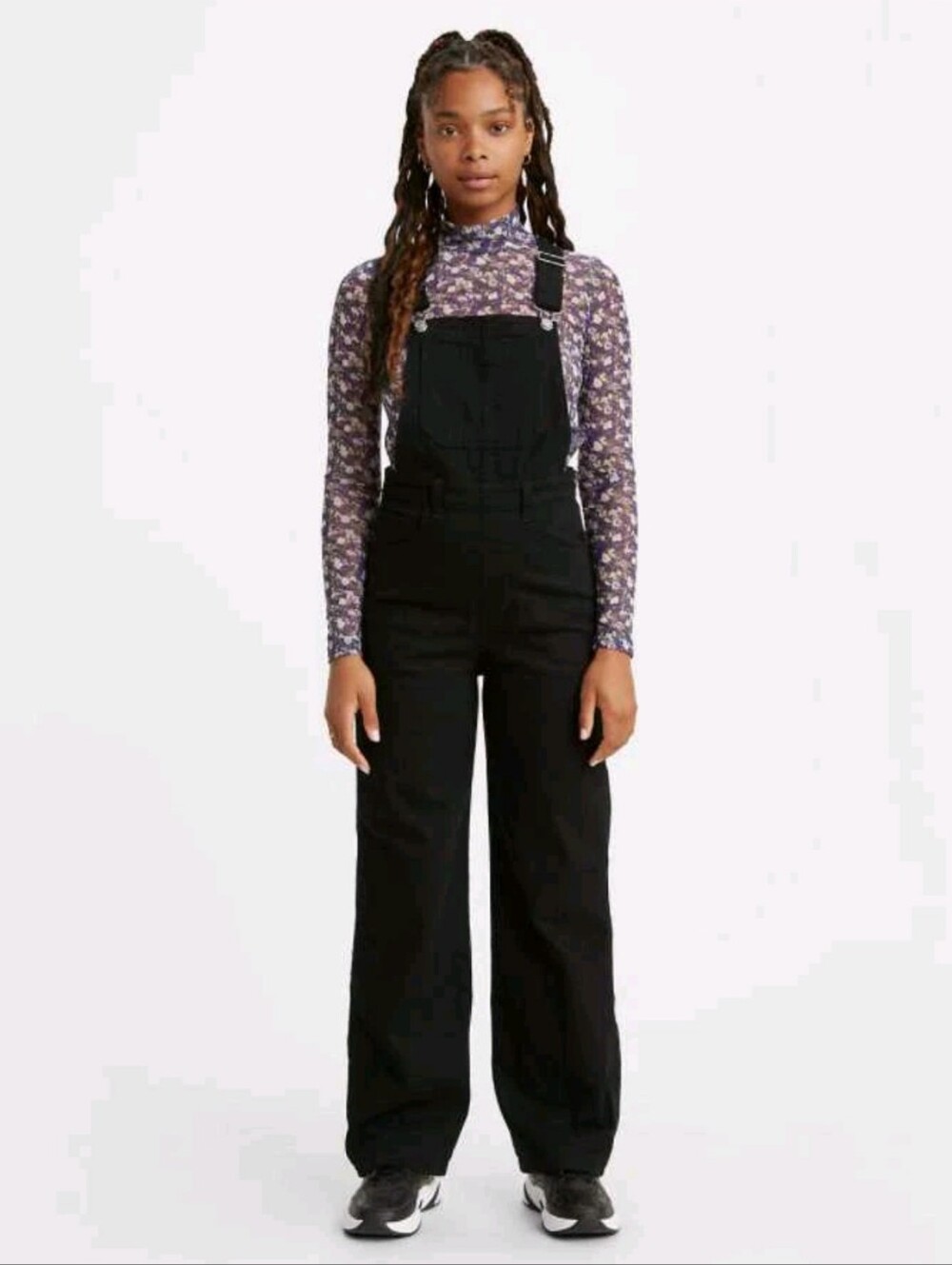 Levi's Premium HIGH LOOSE Denim Wide Leg Overalls Women Black Side Zip Size 31